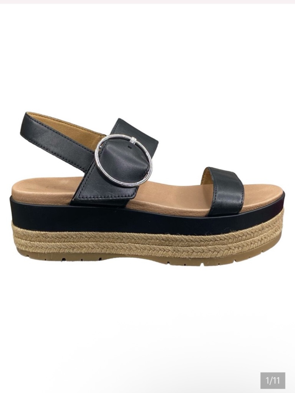 UGG Women’s April Black Leather Slingback Espadrilles Size US 9
